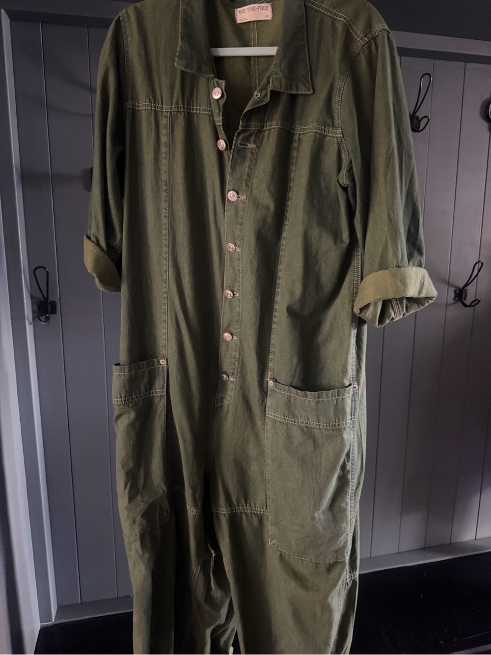 We The Free Olive Green Cropped Utility Jumpsuit